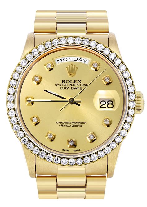 rolex day date diamanten|18k presidential Rolex diamond bezel.